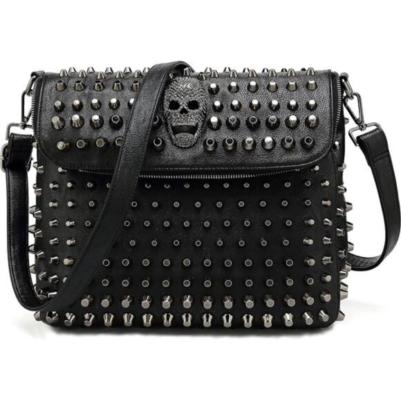 Studded Skull Bag for Women,Vegan Leather Punk Rock Rivet Bag,Shoulder Bag H1417 - Picture 1 of 7